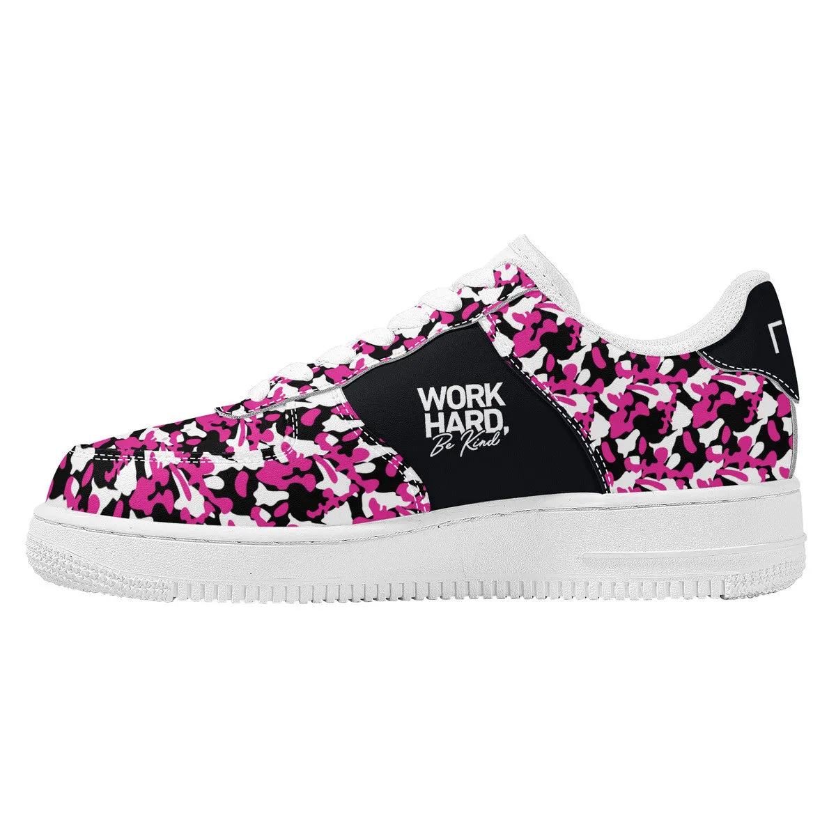 Pink & Black Camouflage Work Hard Be Kind Unisex Air Force Sneakers