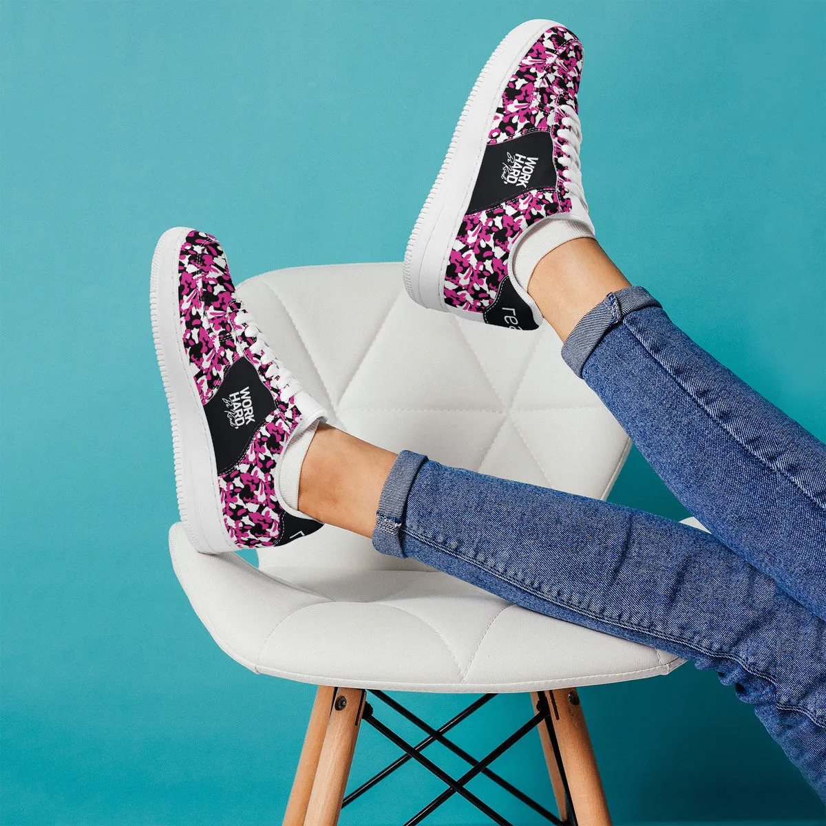 Pink & Black Camouflage Work Hard Be Kind Unisex Air Force Sneakers