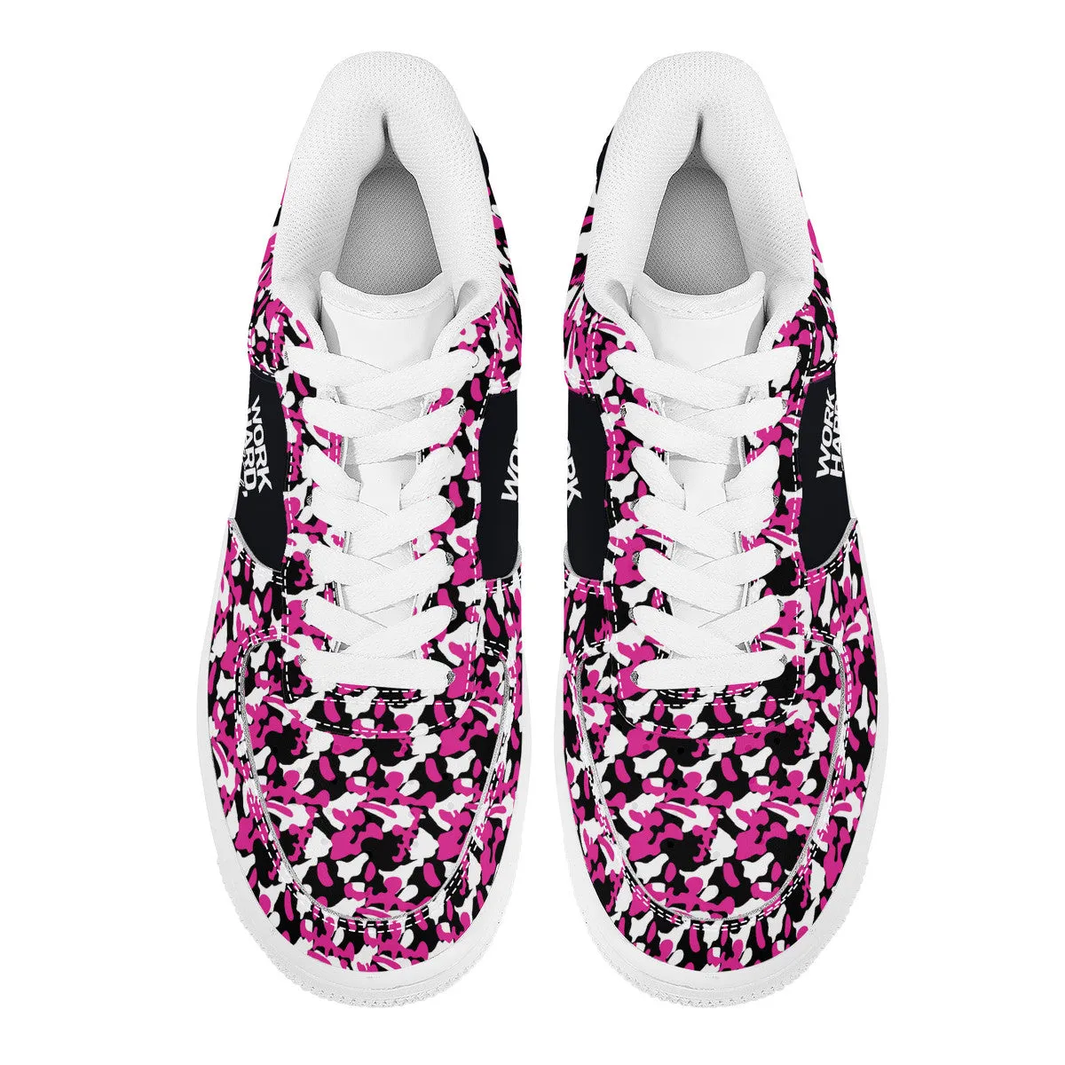 Pink & Black Camouflage Work Hard Be Kind Unisex Air Force Sneakers