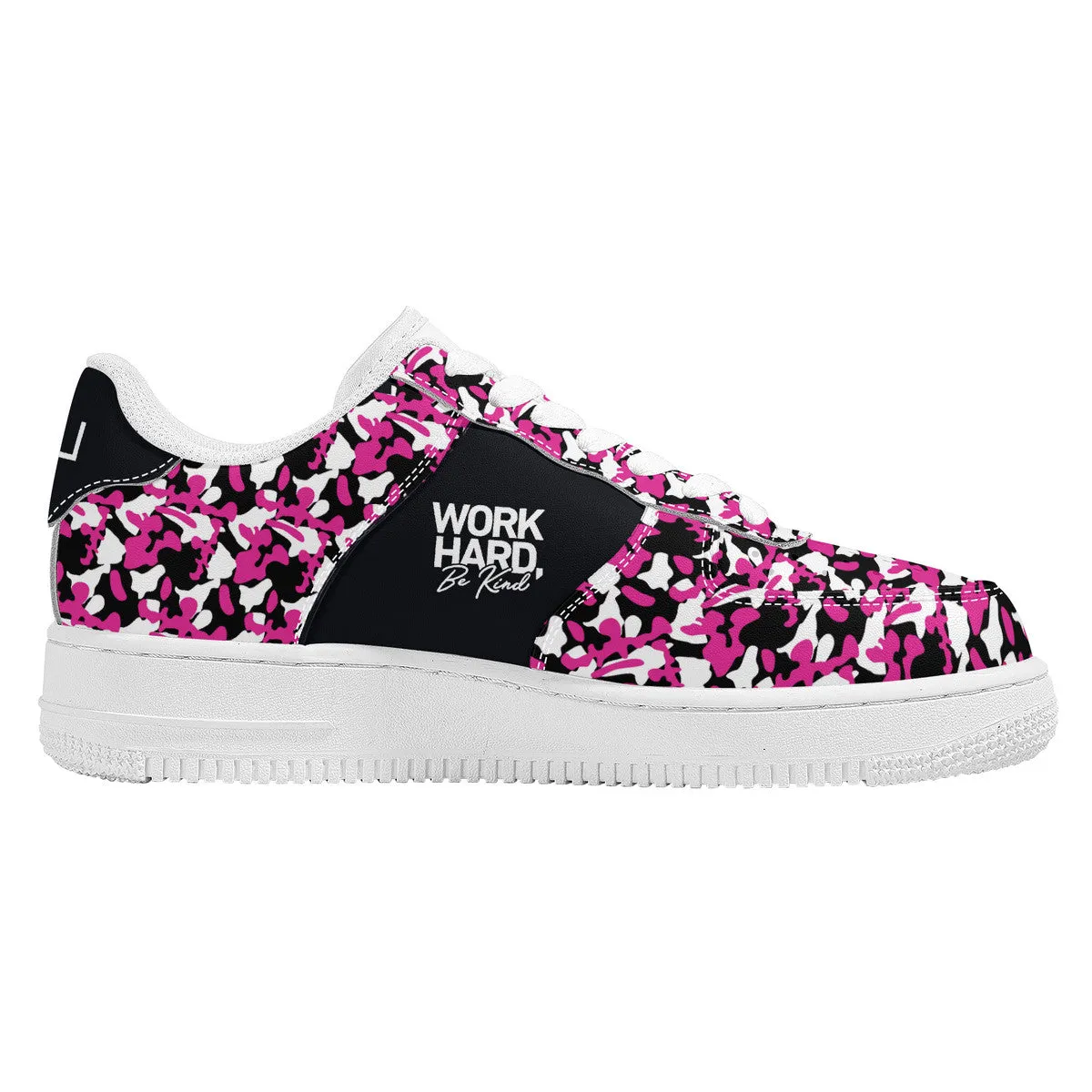 Pink & Black Camouflage Work Hard Be Kind Unisex Air Force Sneakers