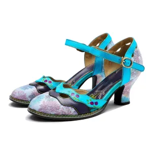 Retro Embossed Floral Leather Pumps