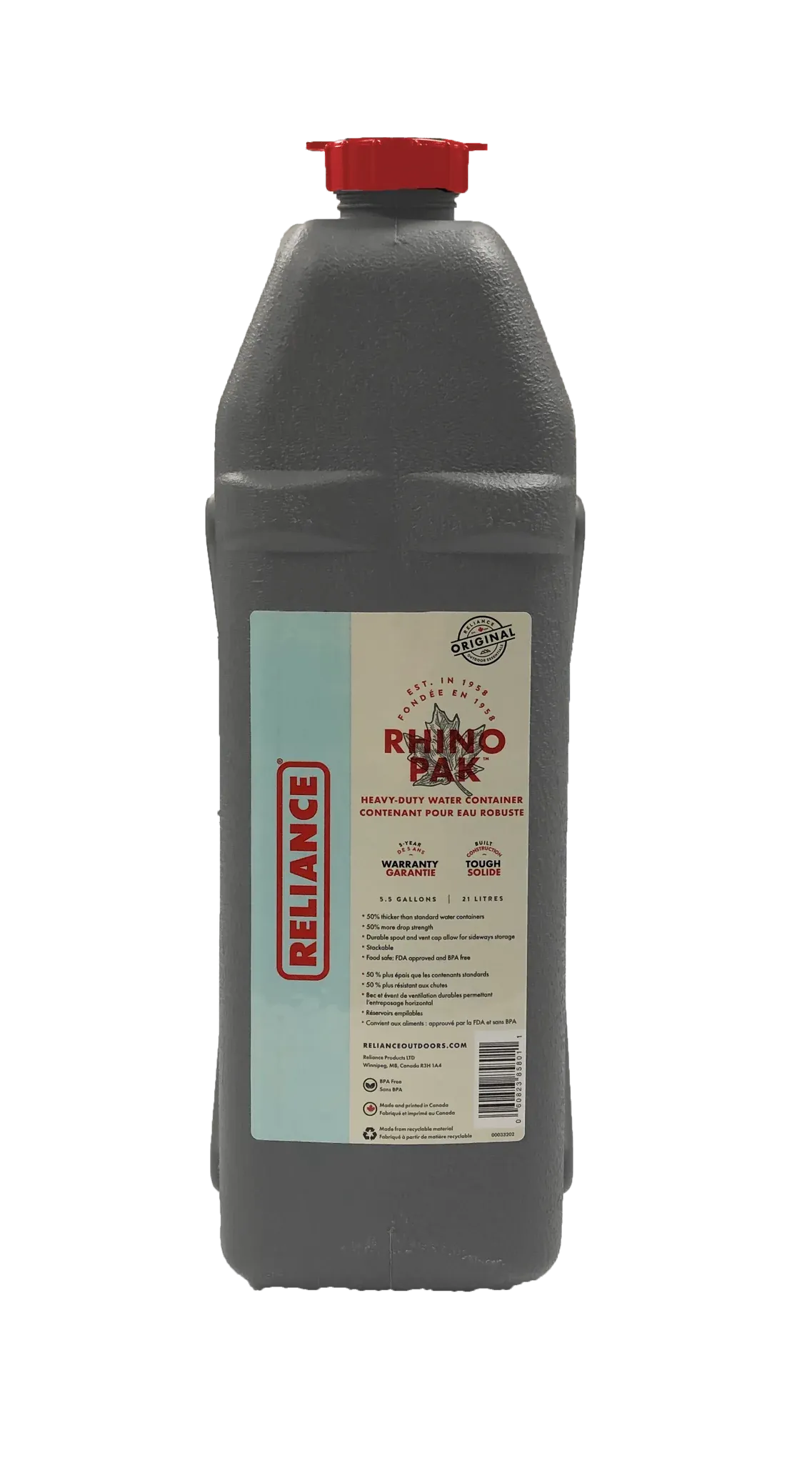 Rhino Pak 5.5gal Heavy-Duty Water Storage Container