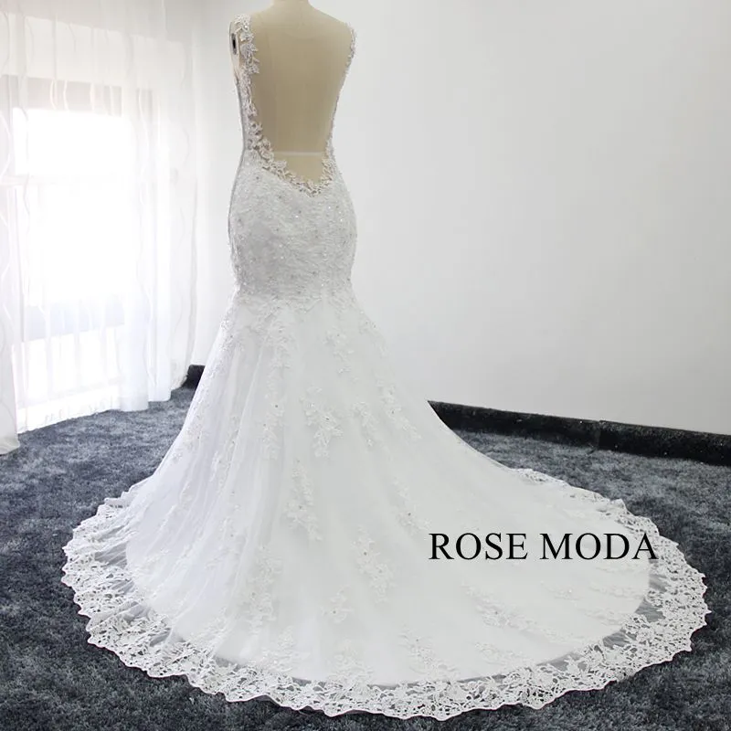 Rosemoda Beaded Lace Mermaid Wedding Dress With Illusion Back