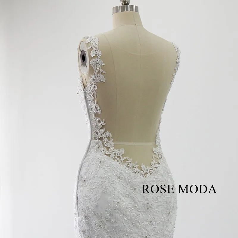 Rosemoda Beaded Lace Mermaid Wedding Dress With Illusion Back