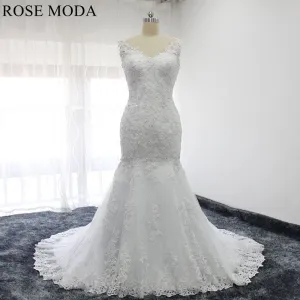 Rosemoda Beaded Lace Mermaid Wedding Dress With Illusion Back