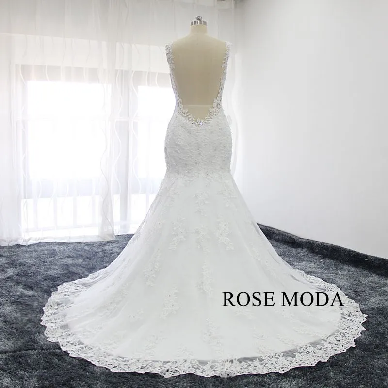 Rosemoda Beaded Lace Mermaid Wedding Dress With Illusion Back