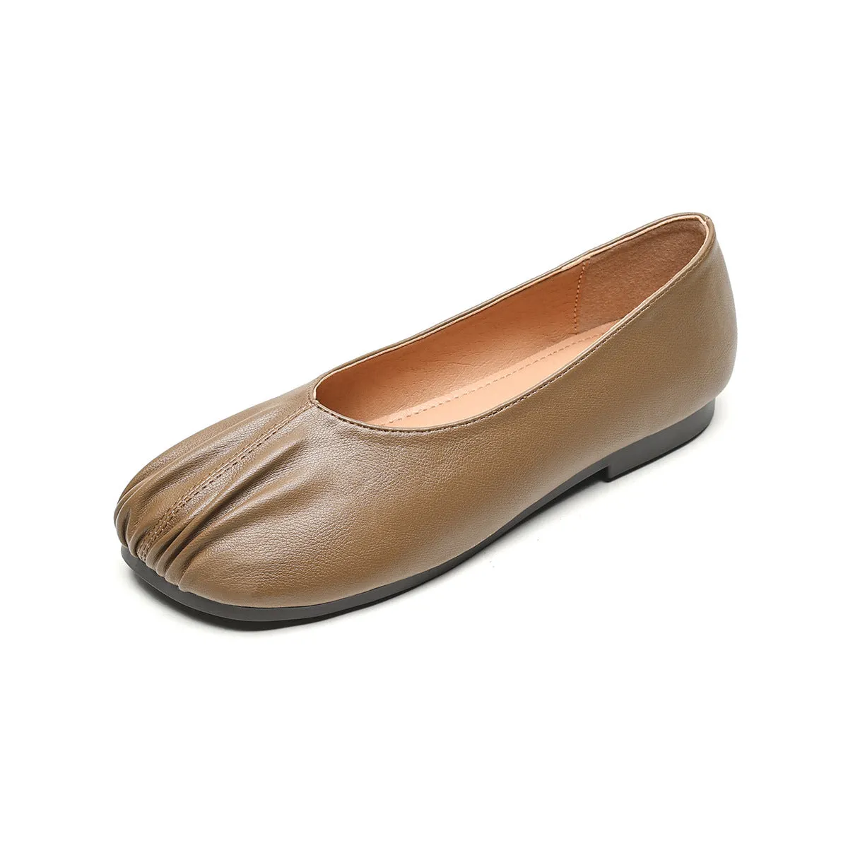 Ruched Soft Leather Ballet Flats