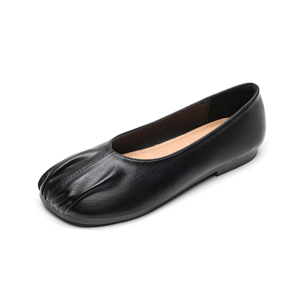 Ruched Soft Leather Ballet Flats
