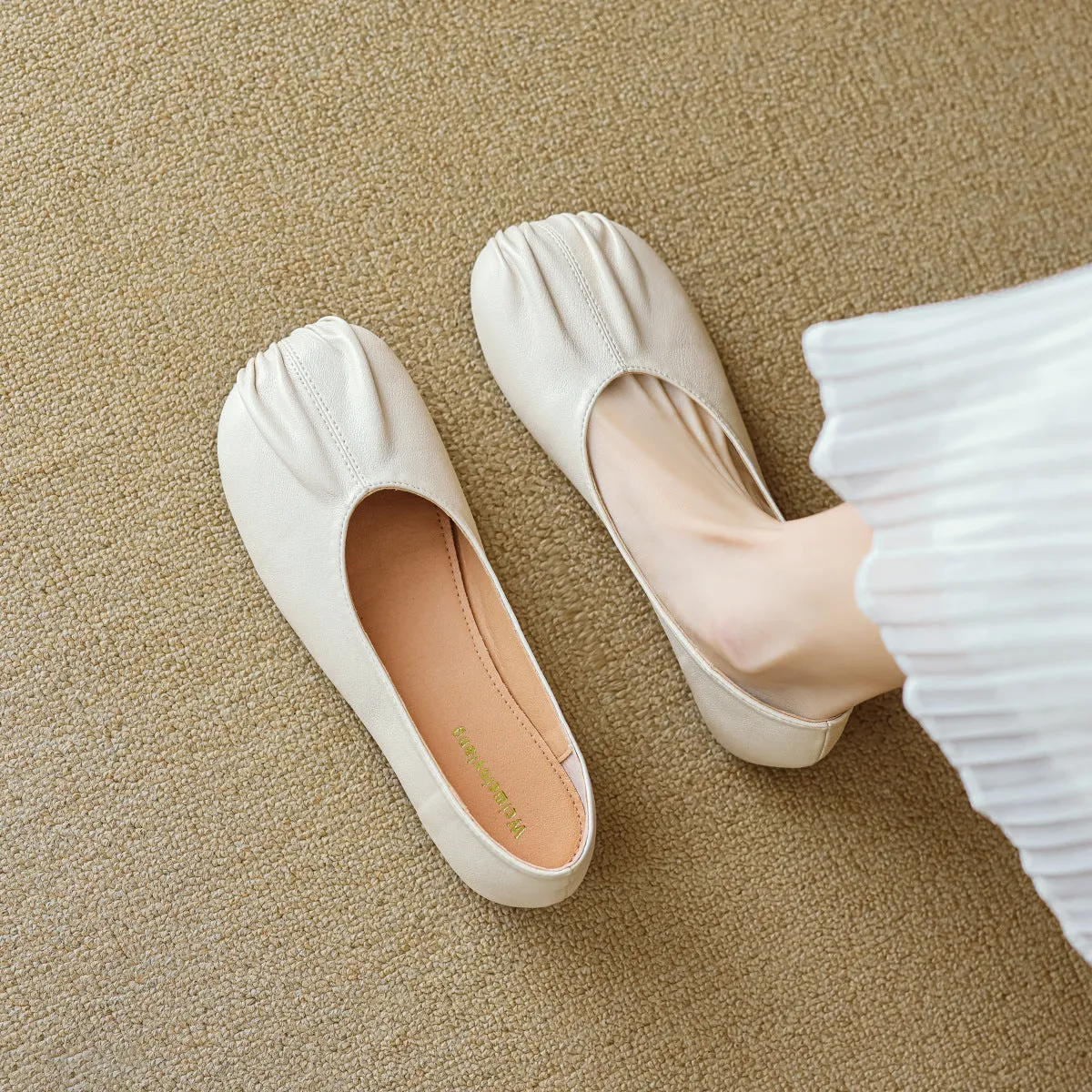 Ruched Soft Leather Ballet Flats