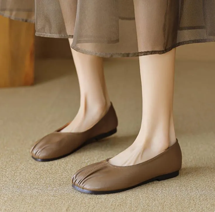 Ruched Soft Leather Ballet Flats