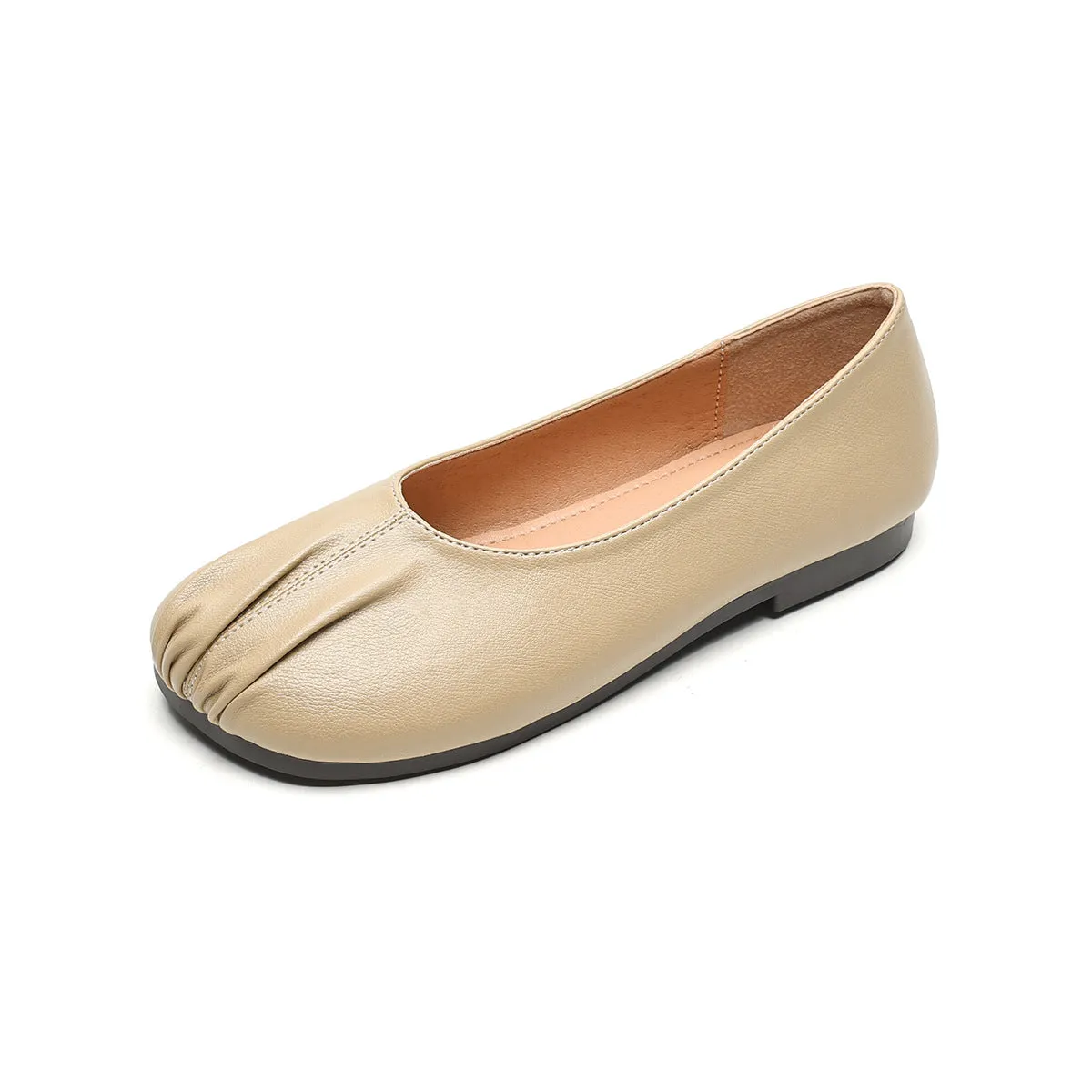 Ruched Soft Leather Ballet Flats