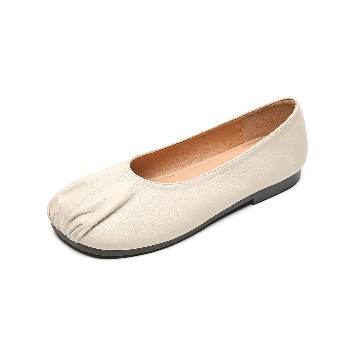 Ruched Soft Leather Ballet Flats