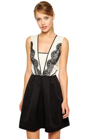 Sexy Multi Lace Trim Mini Skater Dress