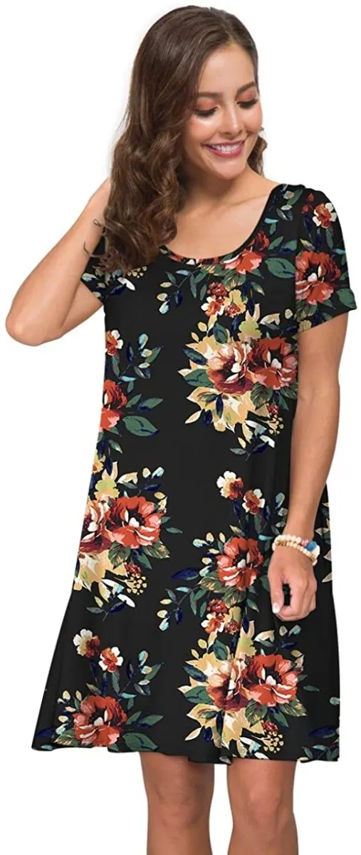 Short Sleeve Swing T Shirt Dress with Pockets