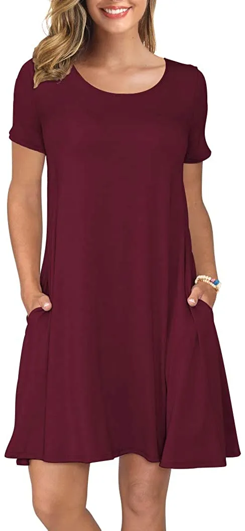 Short Sleeve Swing T Shirt Dress with Pockets