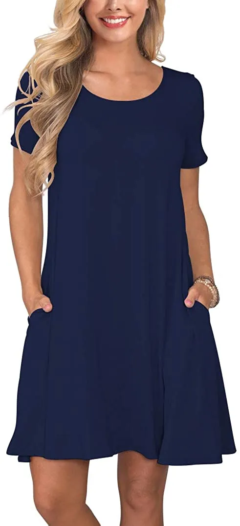 Short Sleeve Swing T Shirt Dress with Pockets
