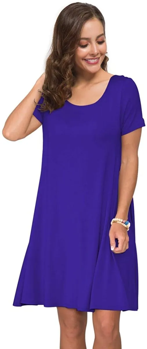 Short Sleeve Swing T Shirt Dress with Pockets