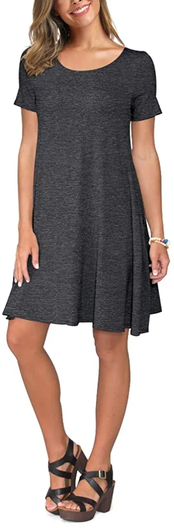 Short Sleeve Swing T Shirt Dress with Pockets
