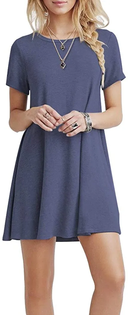Short Sleeve Swing T Shirt Dress with Pockets