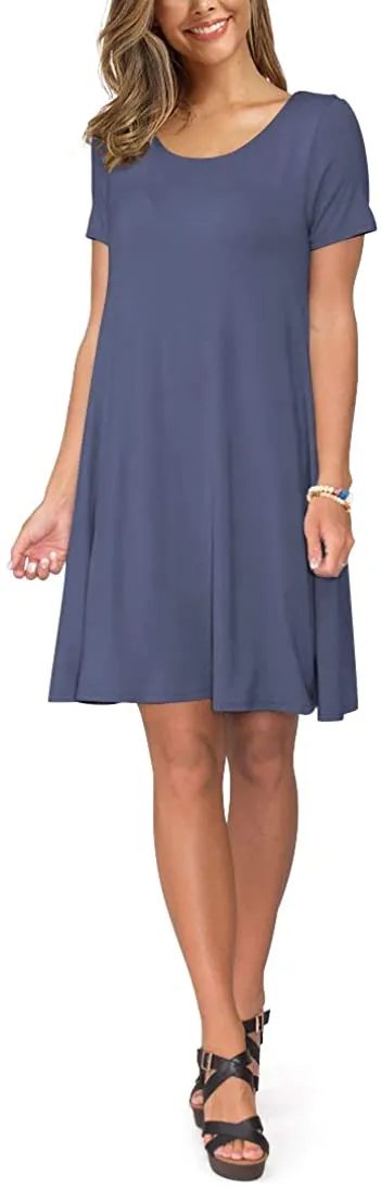 Short Sleeve Swing T Shirt Dress with Pockets