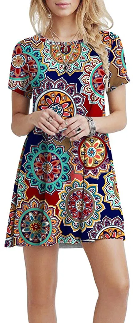 Short Sleeve Swing T Shirt Dress with Pockets