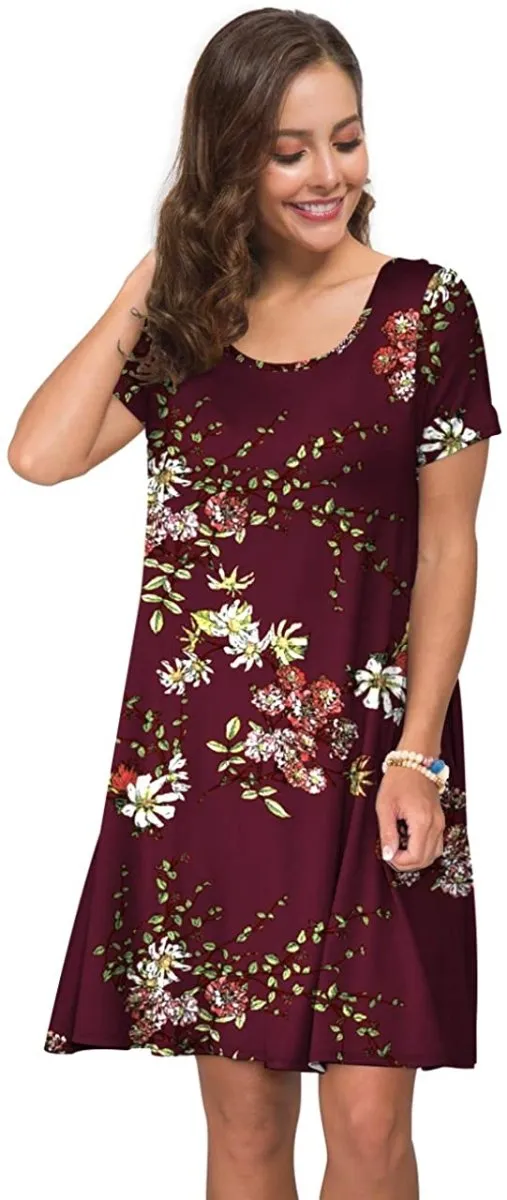 Short Sleeve Swing T Shirt Dress with Pockets