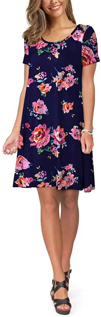 Short Sleeve Swing T Shirt Dress with Pockets