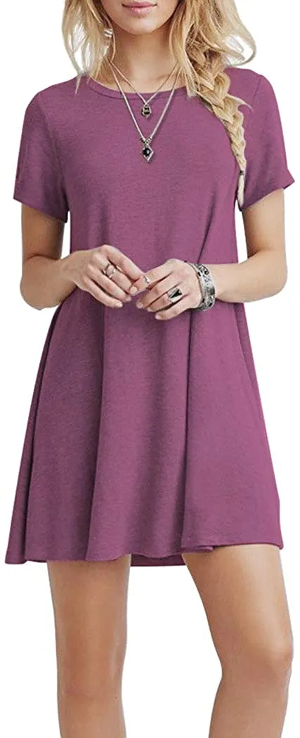 Short Sleeve Swing T Shirt Dress with Pockets