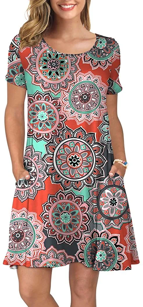 Short Sleeve Swing T Shirt Dress with Pockets