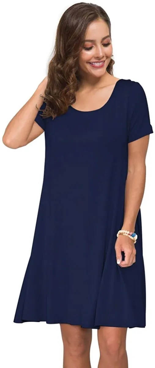 Short Sleeve Swing T Shirt Dress with Pockets