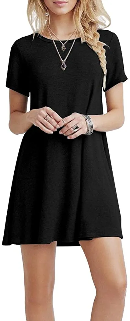 Short Sleeve Swing T Shirt Dress with Pockets