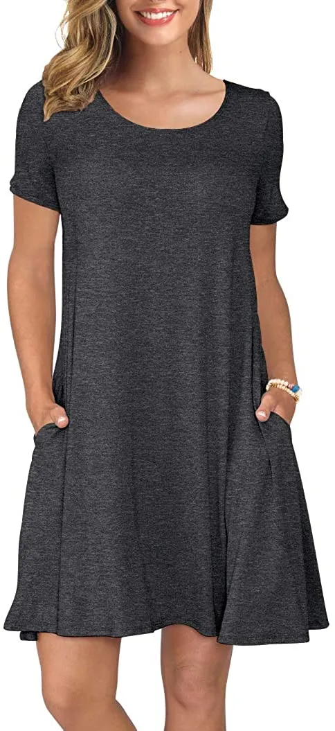 Short Sleeve Swing T Shirt Dress with Pockets