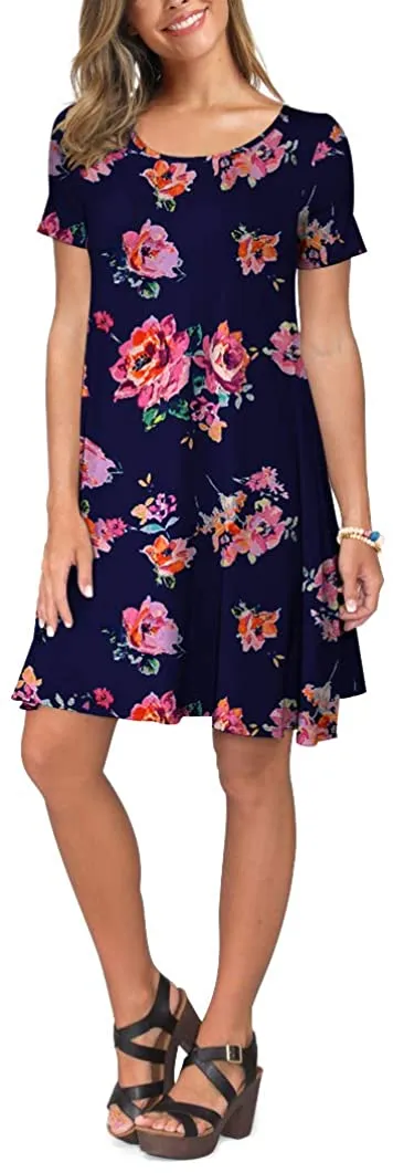 Short Sleeve Swing T Shirt Dress with Pockets