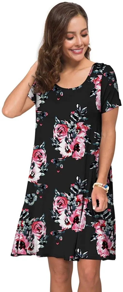 Short Sleeve Swing T Shirt Dress with Pockets