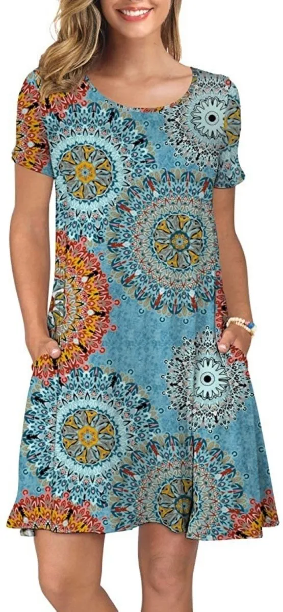 Short Sleeve Swing T Shirt Dress with Pockets