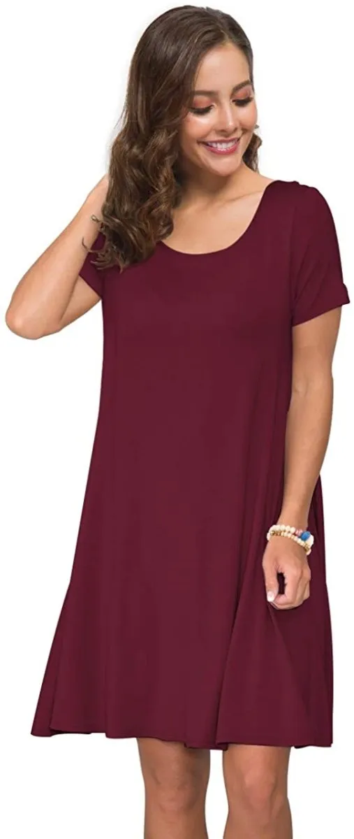 Short Sleeve Swing T Shirt Dress with Pockets
