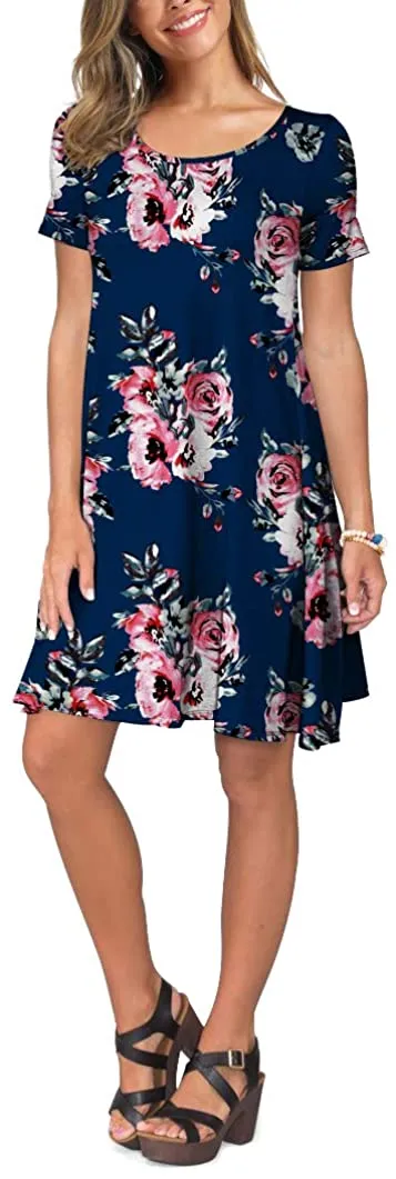 Short Sleeve Swing T Shirt Dress with Pockets