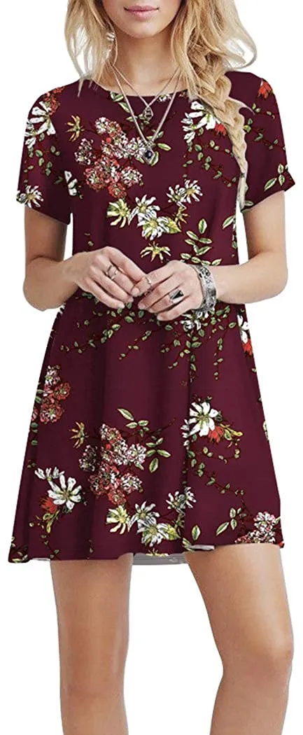 Short Sleeve Swing T Shirt Dress with Pockets