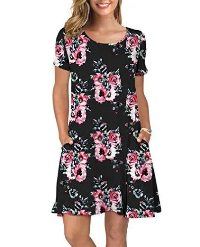 Short Sleeve Swing T Shirt Dress with Pockets
