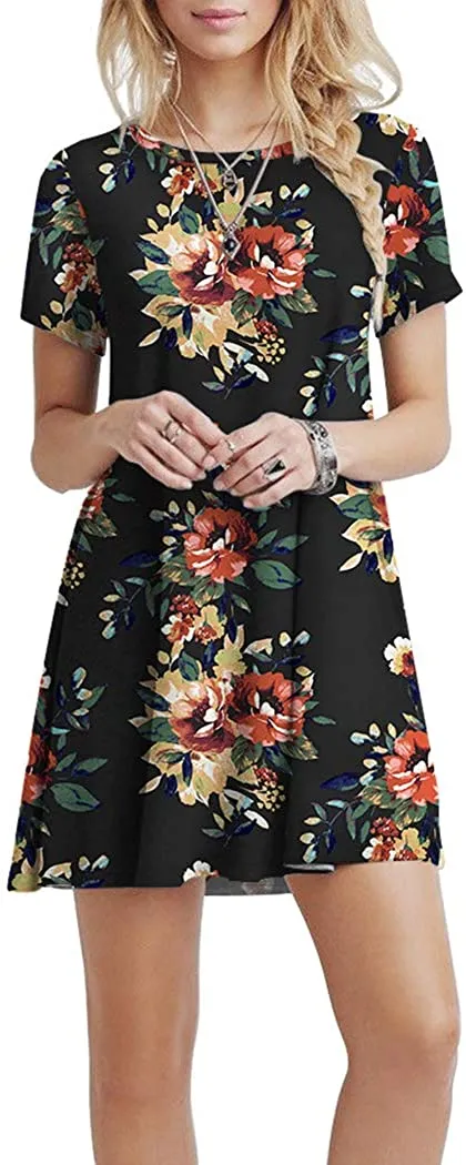 Short Sleeve Swing T Shirt Dress with Pockets