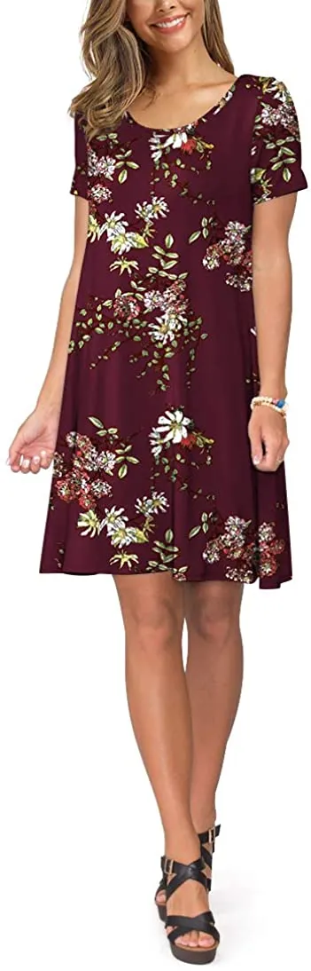 Short Sleeve Swing T Shirt Dress with Pockets