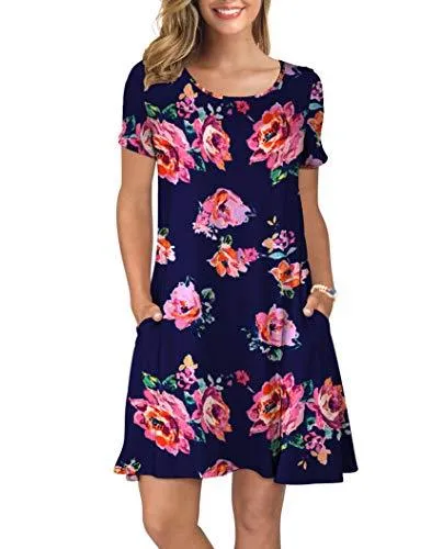 Short Sleeve Swing T Shirt Dress with Pockets