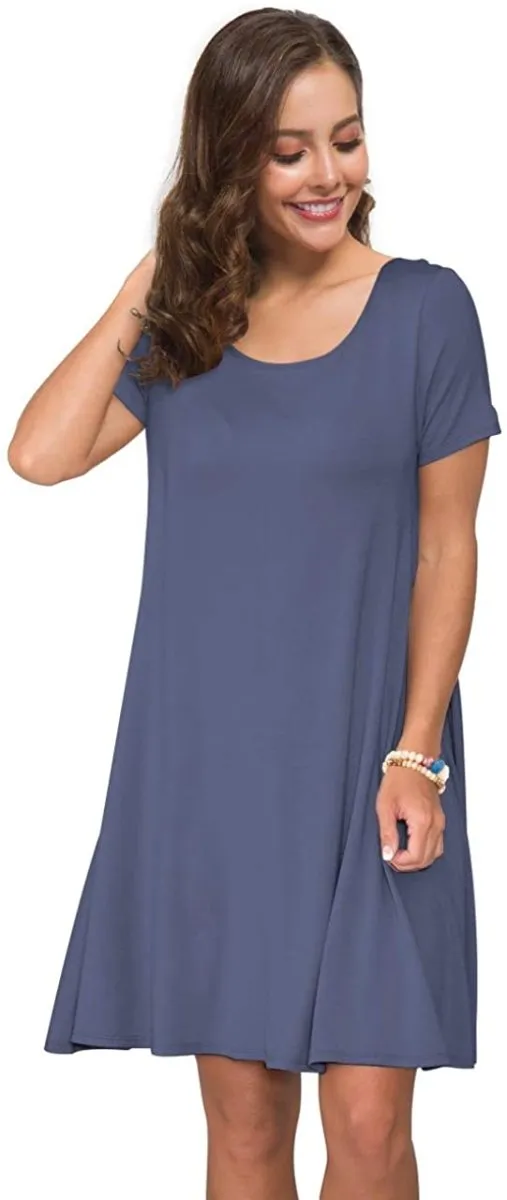 Short Sleeve Swing T Shirt Dress with Pockets