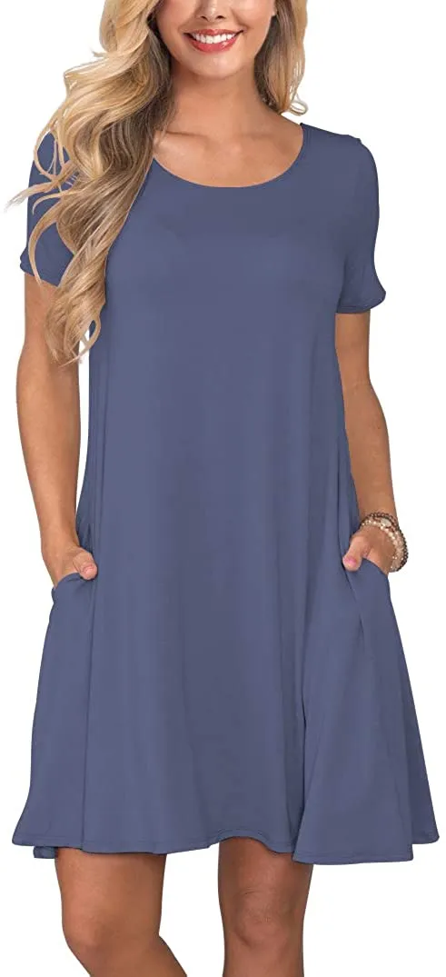 Short Sleeve Swing T Shirt Dress with Pockets