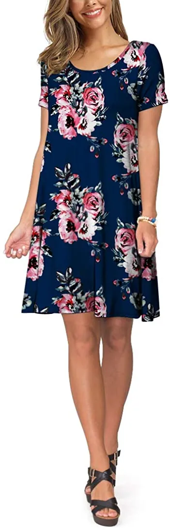 Short Sleeve Swing T Shirt Dress with Pockets