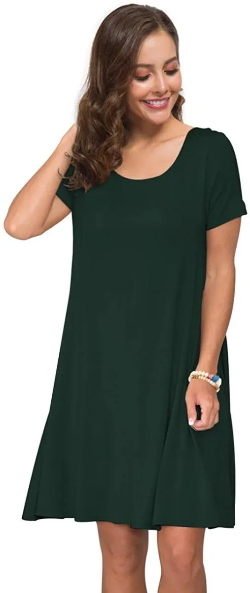 Short Sleeve Swing T Shirt Dress with Pockets