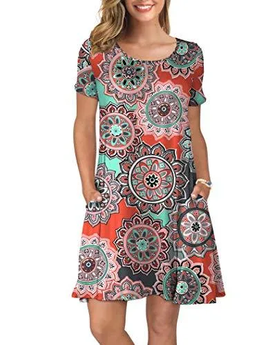 Short Sleeve Swing T Shirt Dress with Pockets