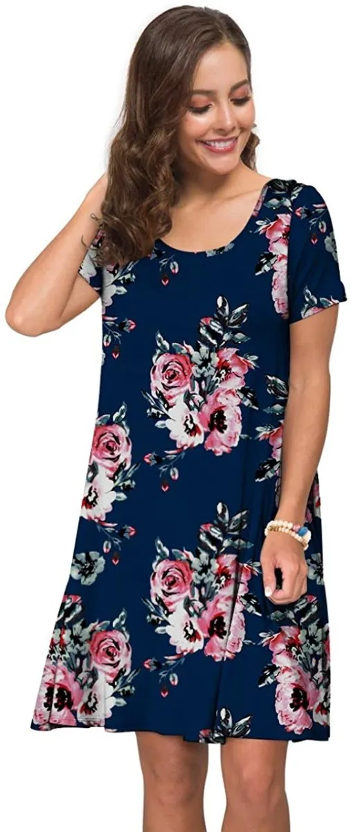 Short Sleeve Swing T Shirt Dress with Pockets