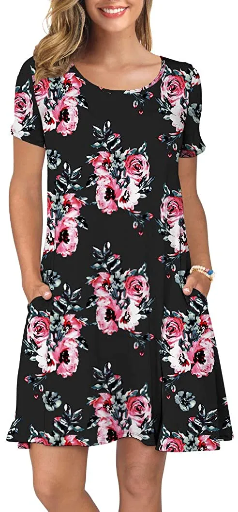 Short Sleeve Swing T Shirt Dress with Pockets