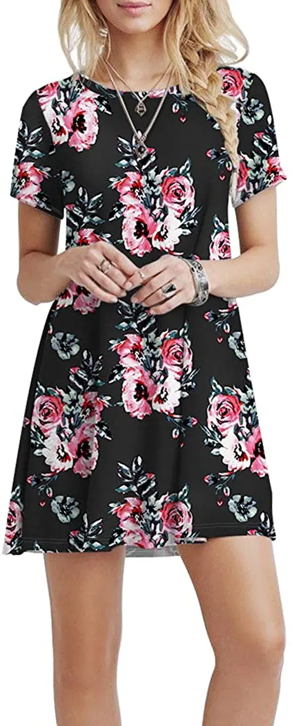 Short Sleeve Swing T Shirt Dress with Pockets